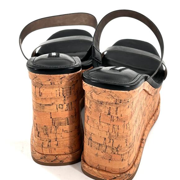 Nine West Rapps Platform Wedge Sandal 8.5 NWOT Black Cork Travel Beach Resort - Picture 4 of 6